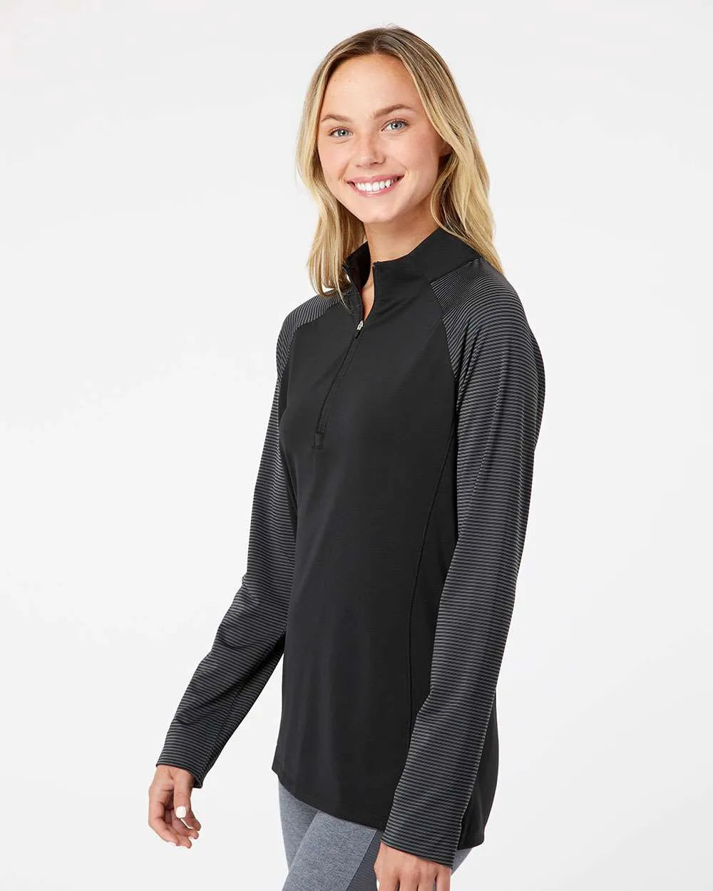 Women's Stripe Block Quarter-Zip Pullover black_1