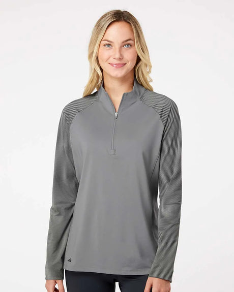 Women's Stripe Block Quarter-Zip Pullover grey three