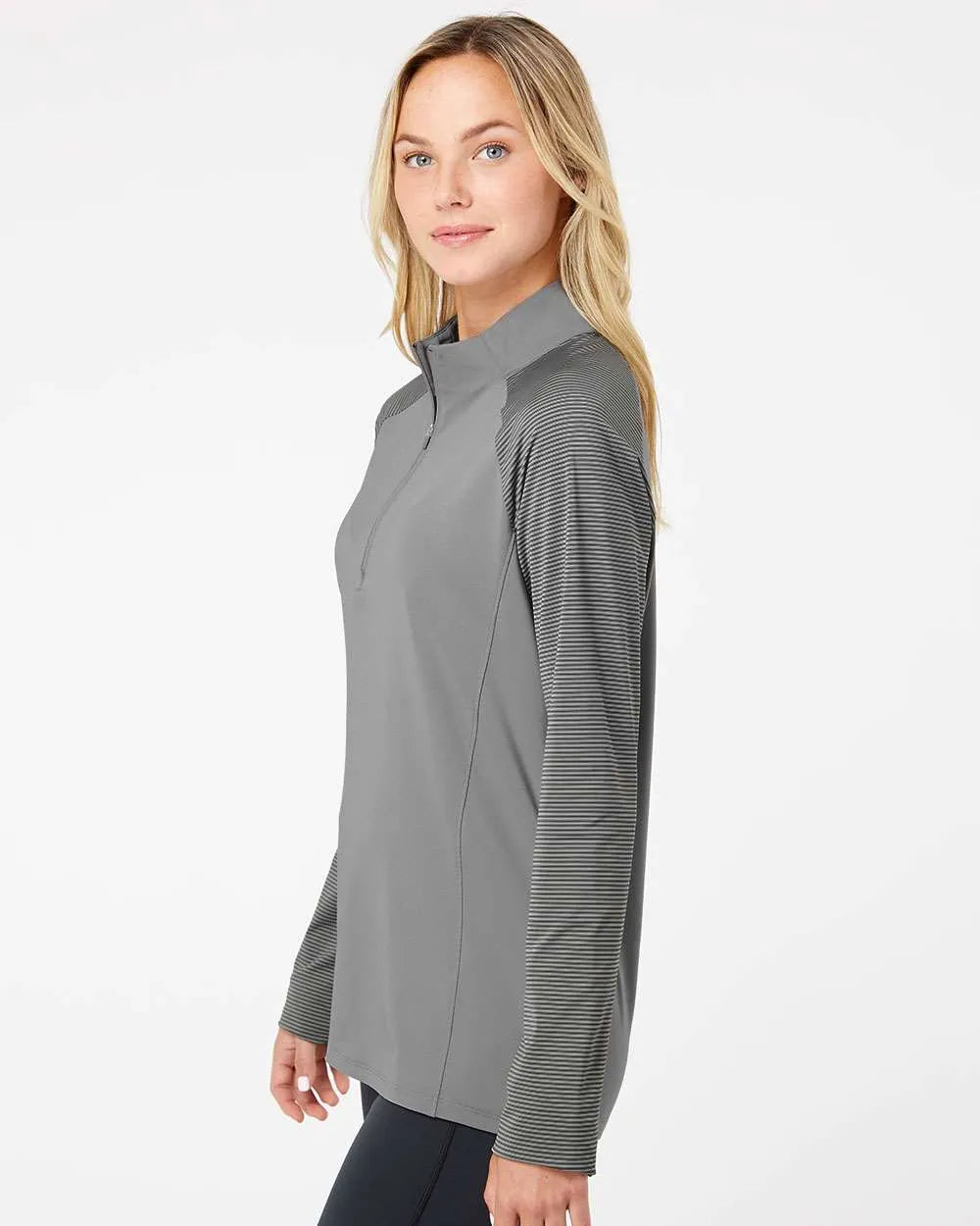 Women's Stripe Block Quarter-Zip Pullover grey three_1