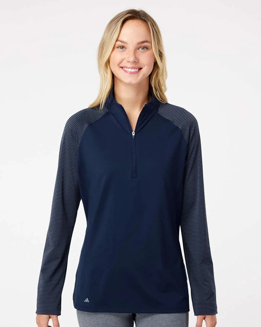 Women's Stripe Block Quarter-Zip Pullover team navy blue