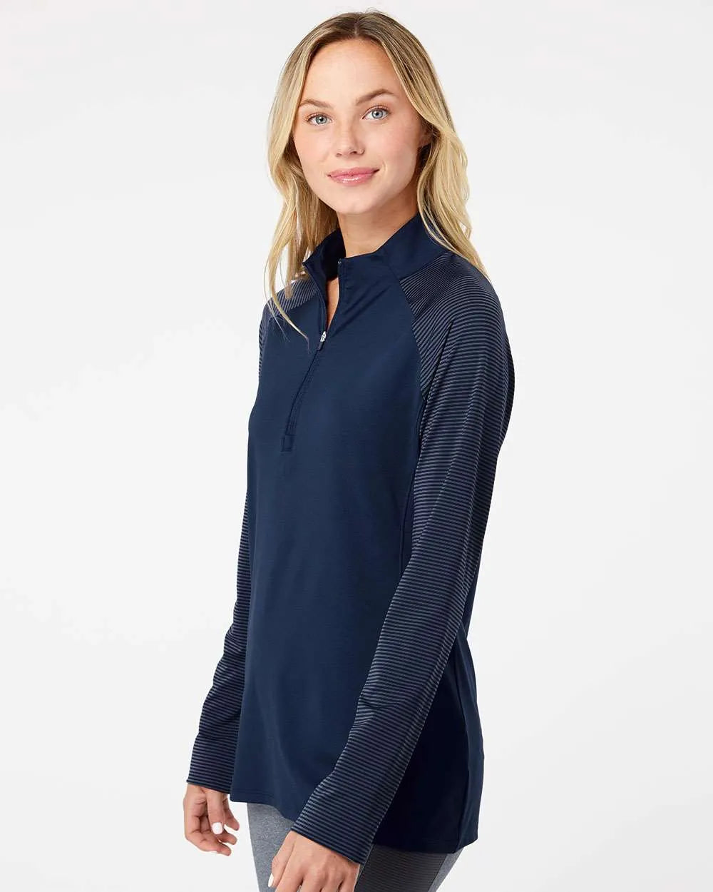 Women's Stripe Block Quarter-Zip Pullover team navy blue_1