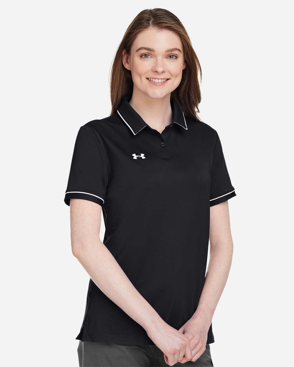 Women's Tipped Teams Performance Polo Black/ White_1