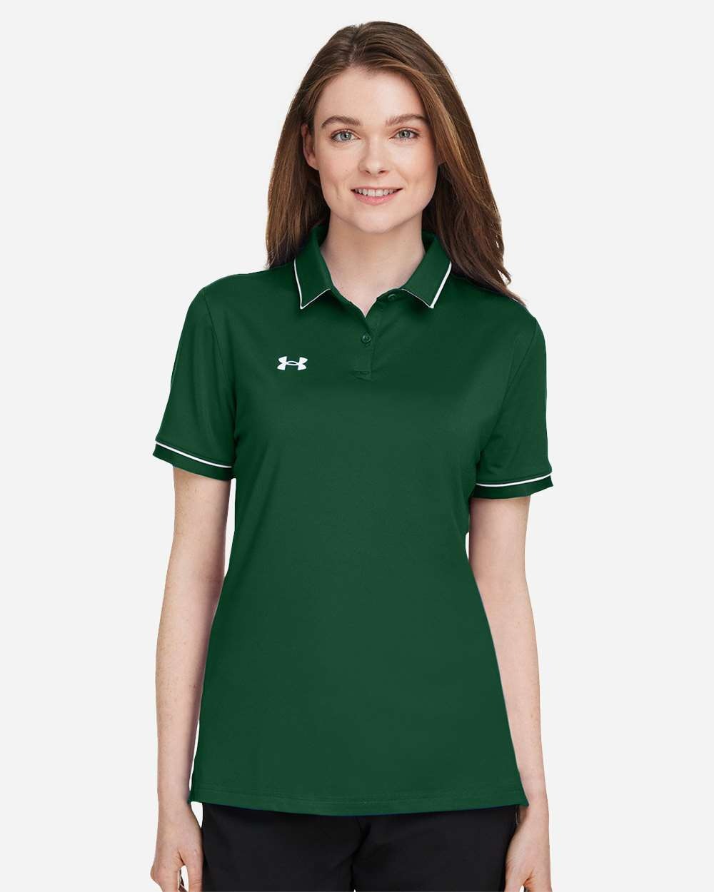 Women's Tipped Teams Performance Polo Forest Green/ White
