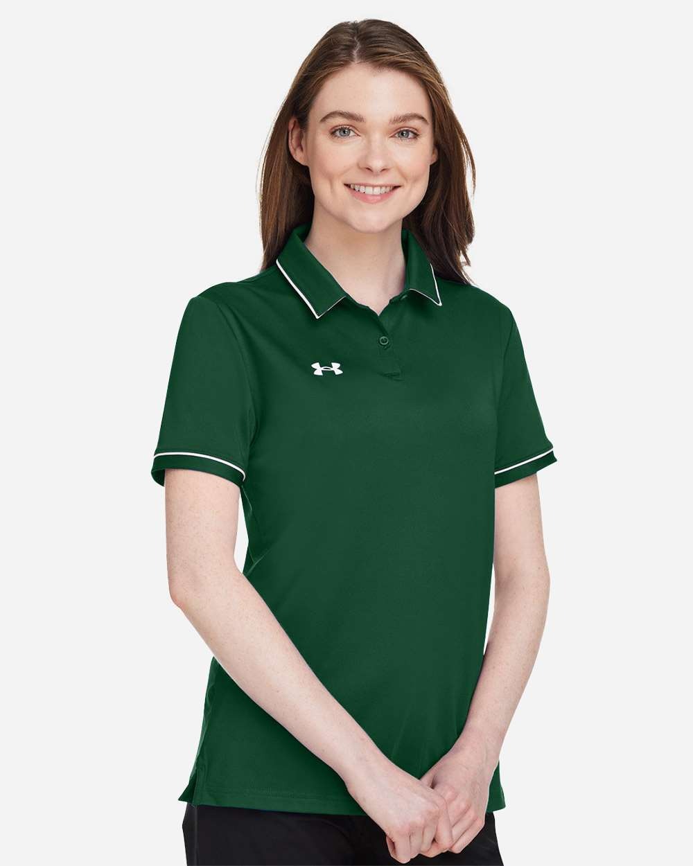 Women's Tipped Teams Performance Polo Forest Green/ White_1