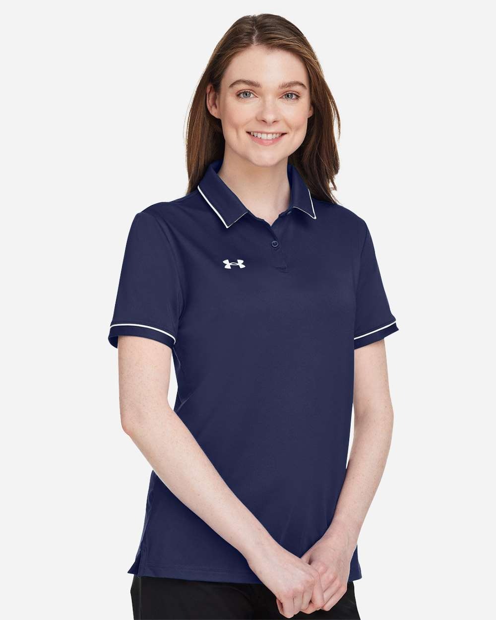 Women's Tipped Teams Performance Polo Midnight Navy/ White_1