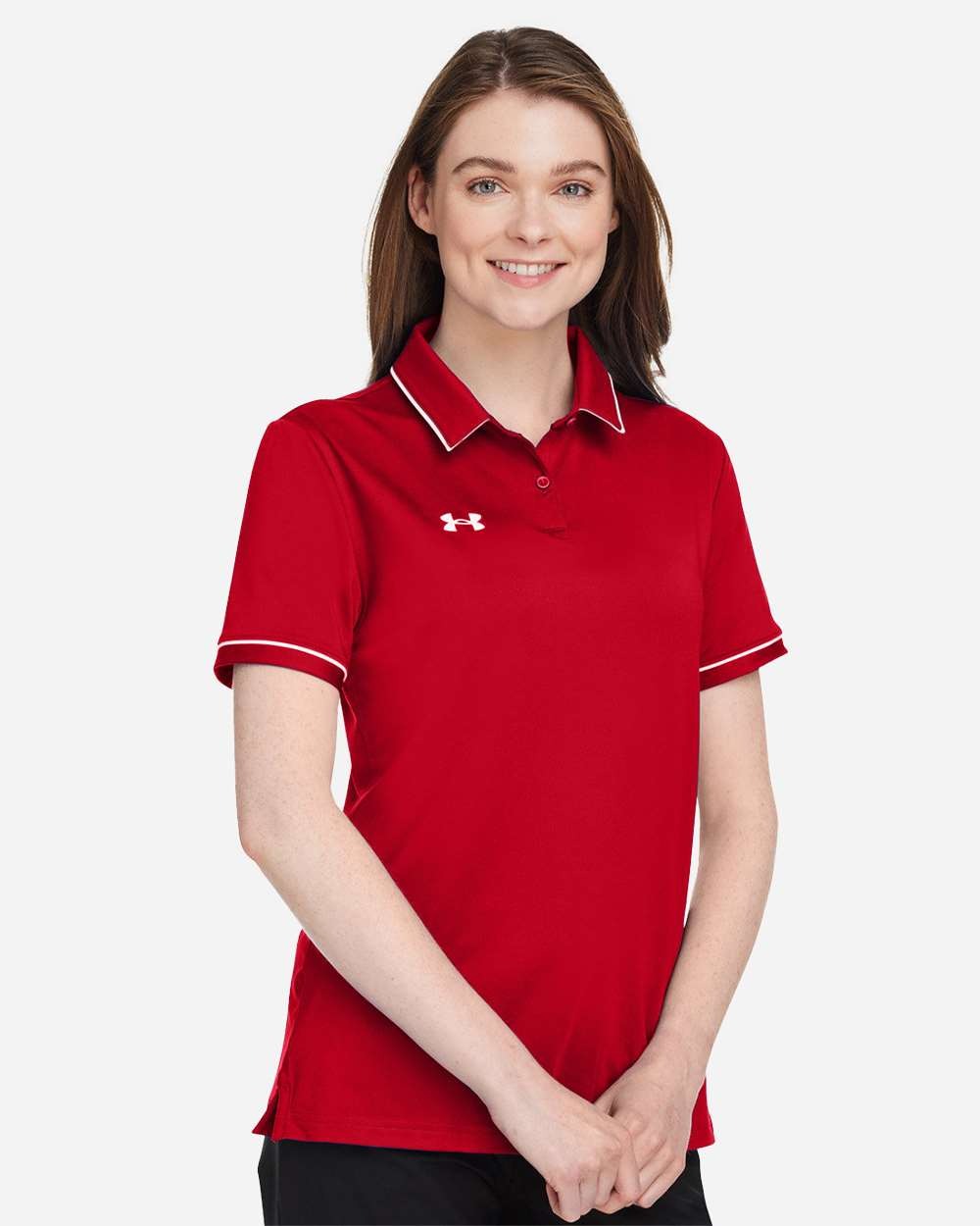 Women's Tipped Teams Performance Polo Red/ White_1