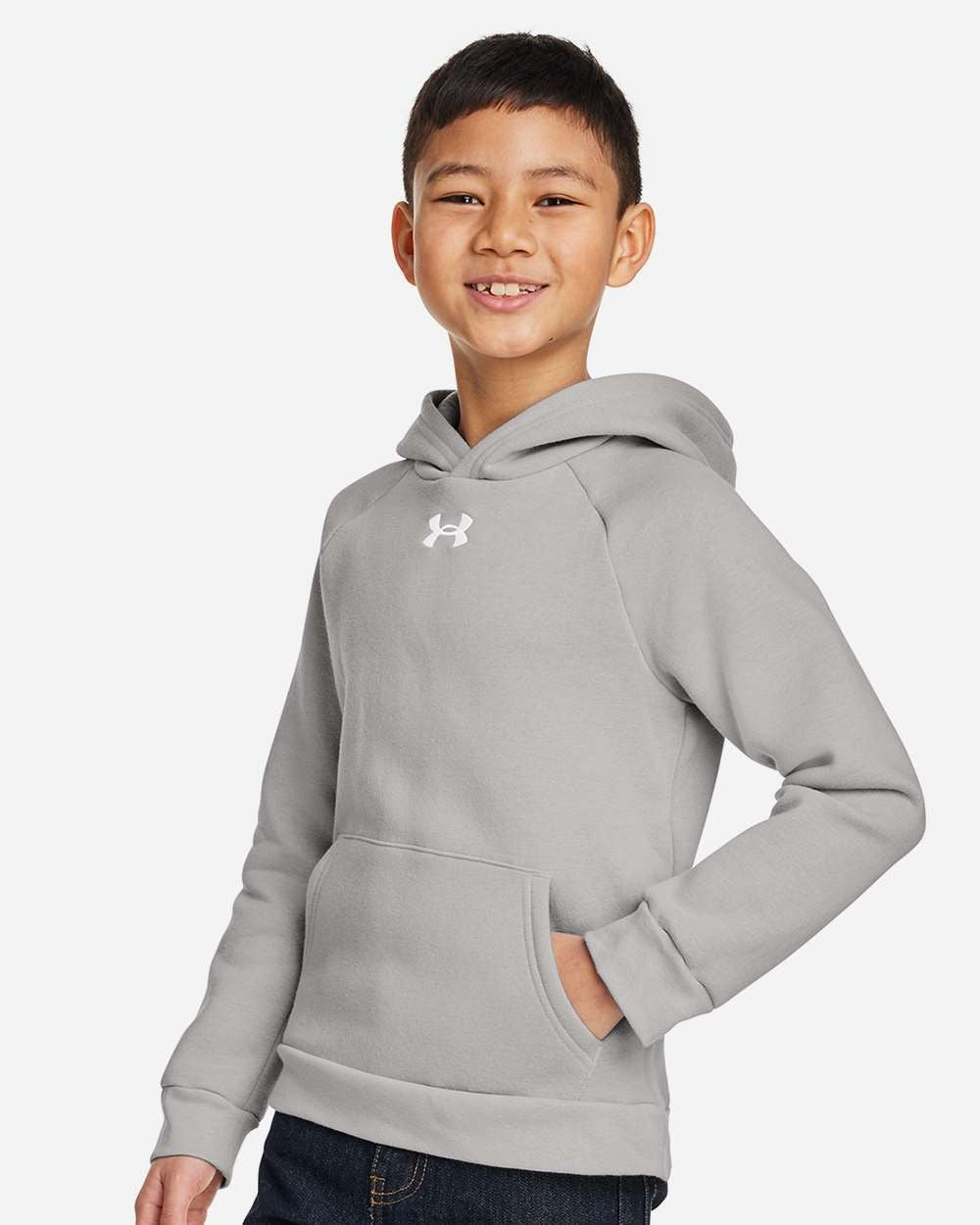 Youth Rival Fleece Hooded Sweatshirt Mod Grey Light Heather/ White_1